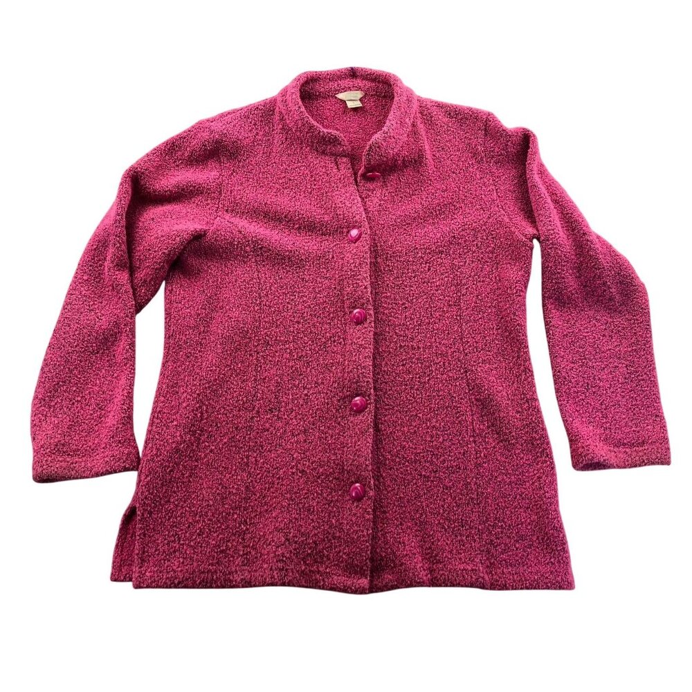 Christopher & Banks Women Cardigan Sweater Large Pink Knit Button Front Crewneck